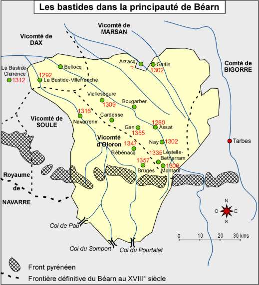 Carte des bastides de la proncipauté de Béarn