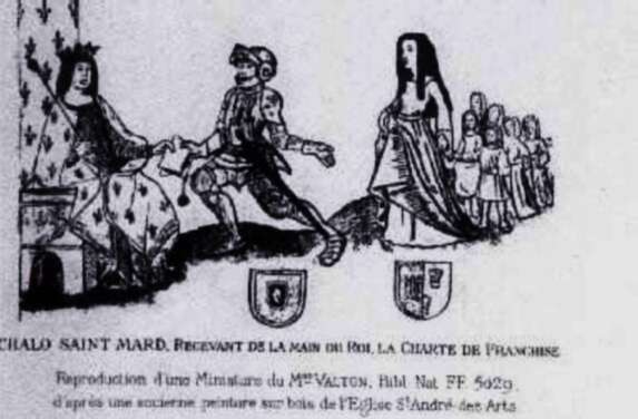 Manuscrit Valton : Eudes recevant la charte de la main de Philippe Ier