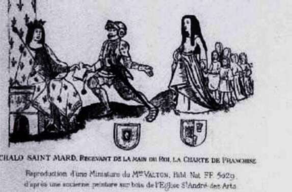 Manuscrit Valton : Eudes recevant la charte de la main de Philippe Ier Manuscrit Valton : Eudes recevant la charte de la main de Philippe Ier